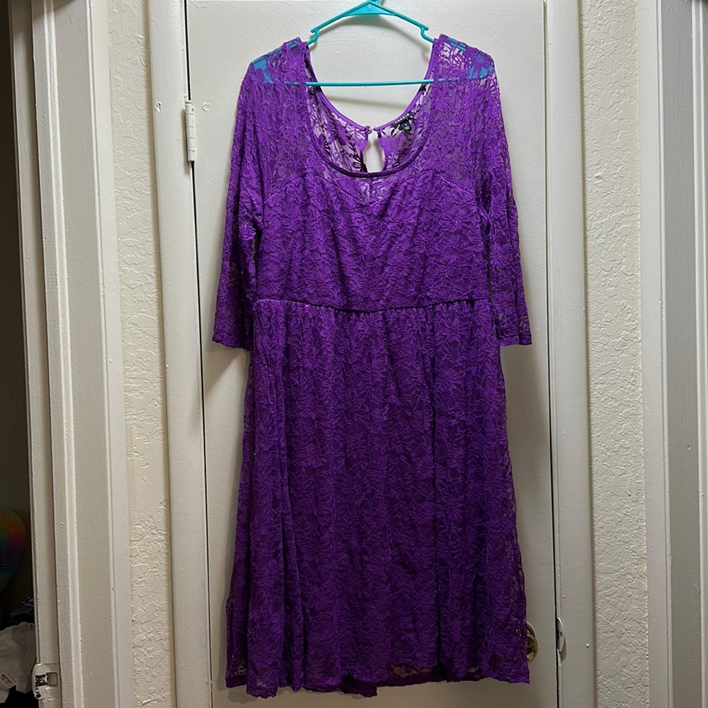 Torrid Purple lace 3/4 sleeve dress. Torrid size 1x. Gentle used condition.